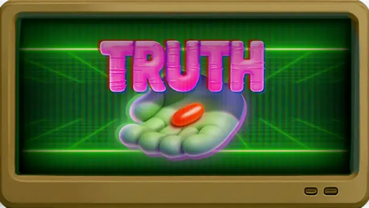 Tampilan visual retro studio TV dalam slot Preach TV