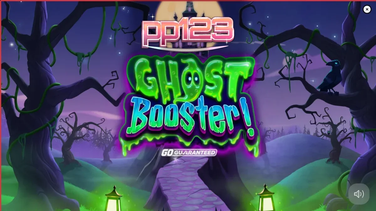 Tampilan visual slot Ghost Booster dengan tema rumah hantu yang ceria